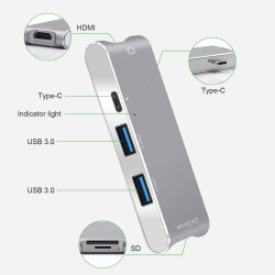 USB-C HUB pro Mac Apple 5v1 USB-SD-Micro SD-HDMI-USB-C