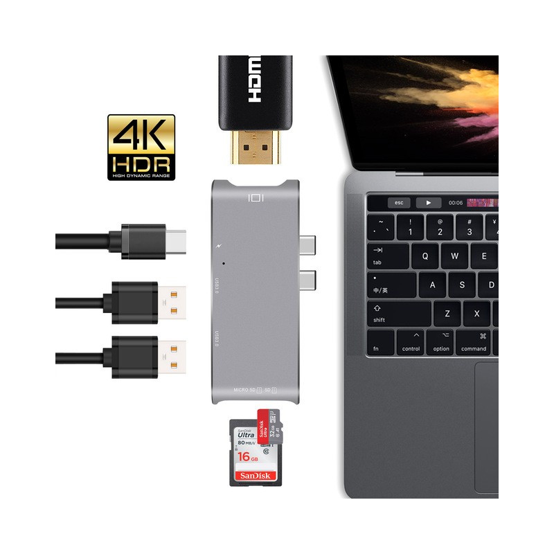 USB-C HUB pro Mac Apple 5v1 USB-SD-Micro SD-HDMI-USB-C